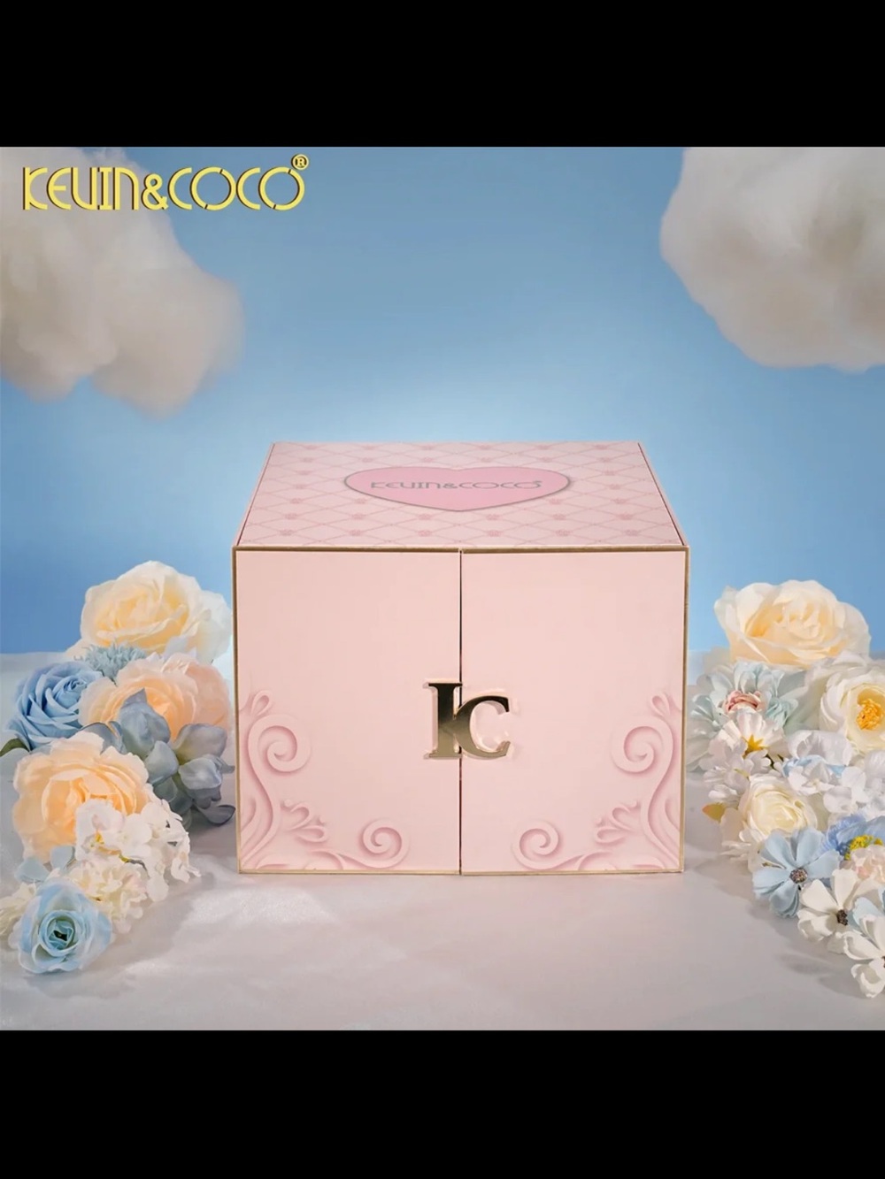 KEVIN&COCO Pink Decorative Gift Box with Gold LC Accent full makeup kit pr box